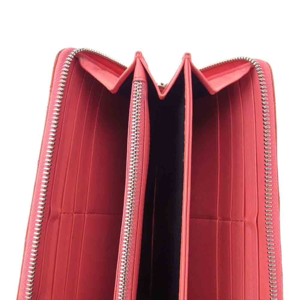 Christian Dior クリスチャンディオール カナージュ チャーム付き ラウンドジップ ウォレット 長財布 オレンジ系【中古】