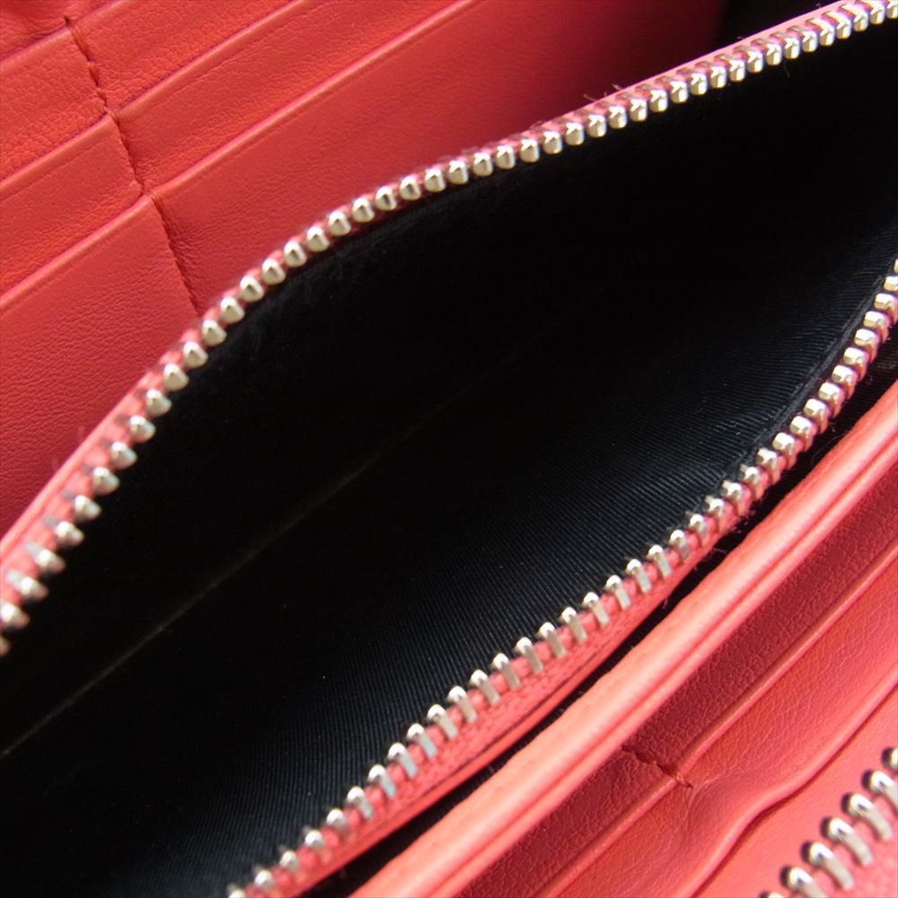 Christian Dior クリスチャンディオール カナージュ チャーム付き ラウンドジップ ウォレット 長財布 オレンジ系【中古】