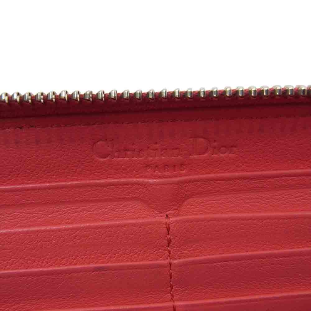 Christian Dior クリスチャンディオール カナージュ チャーム付き ラウンドジップ ウォレット 長財布 オレンジ系【中古】