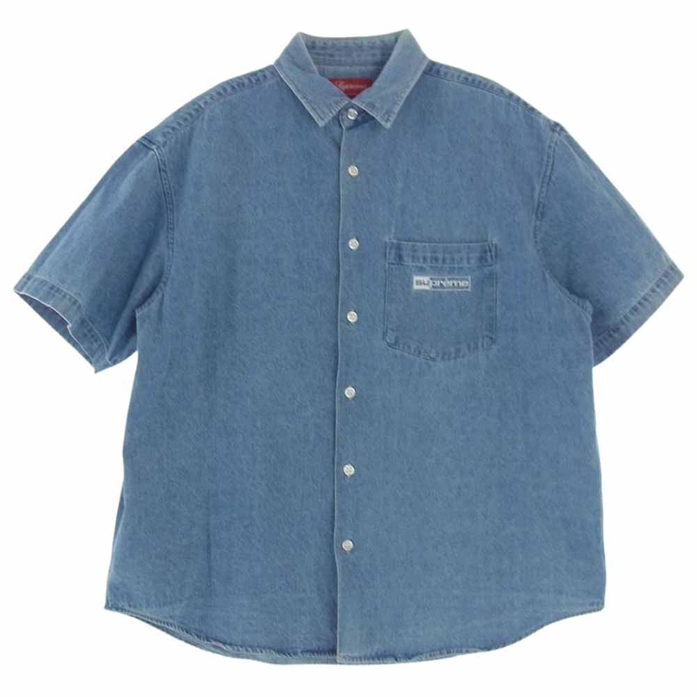 Supreme シュプリーム 20AW Invert Denim S/S Shirt ロゴ 刺繍 デニム シャツ ライトブルー系 S【中古】