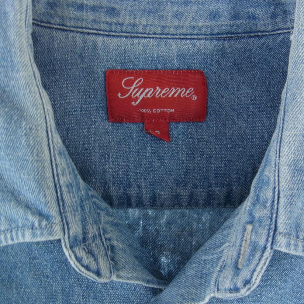 Supreme シュプリーム 20AW Invert Denim S/S Shirt ロゴ 刺繍 デニム シャツ ライトブルー系 S【中古】