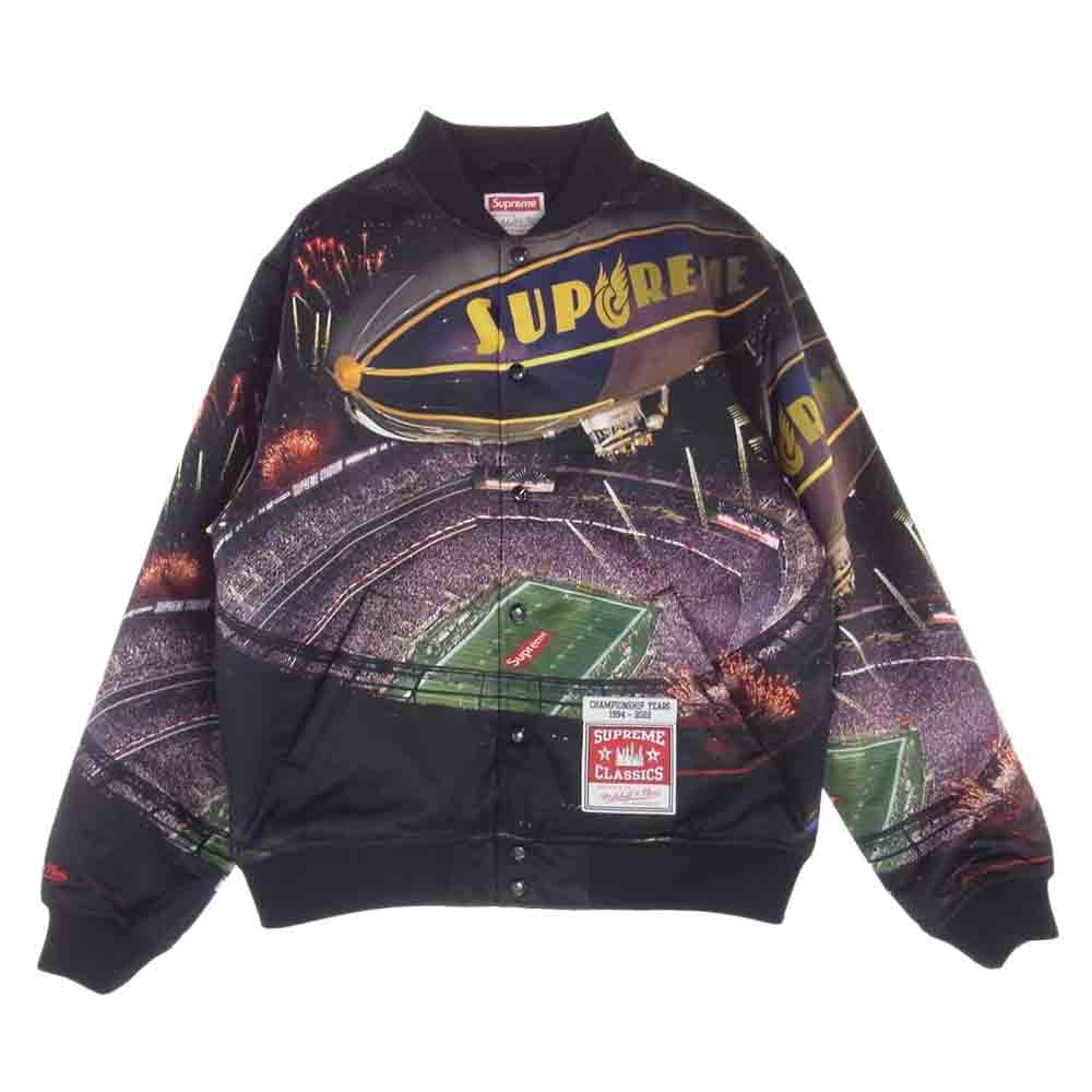 Supreme シュプリーム × Mitchell & Ness ミッチェルアンドネス 22SS STADIUM Satin VARSITY Jacket スタジアム サテン バーシティ ジャケット マルチカラー系 M【中古】