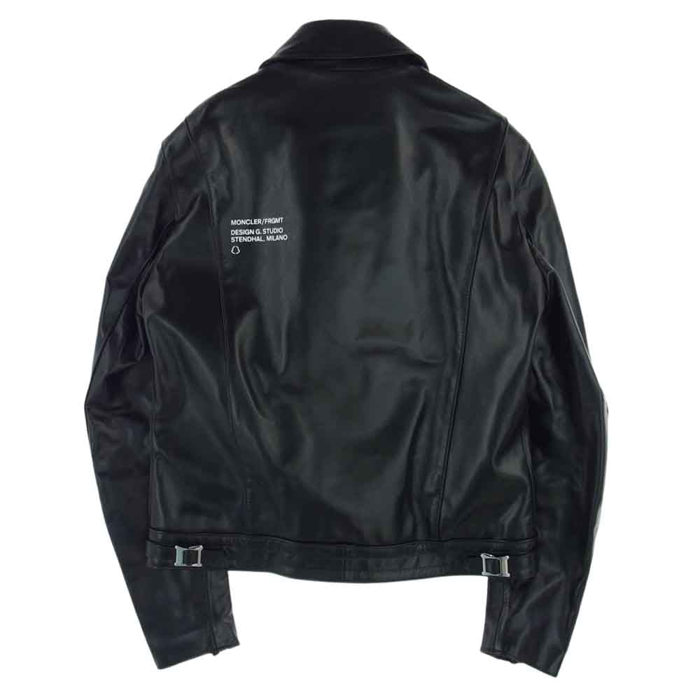 MONCLER モンクレール 21AW G209U1A000225099H  × FRAGMENT × Lewis Leathers DWAYNE CYCLONE フラグメント ルイスレザー ドゥエイン サイクロン ホースハイド ロゴプリント ダブルライダース ジャケット  ブラック系 40 2【新古品】【未使用】【中古】