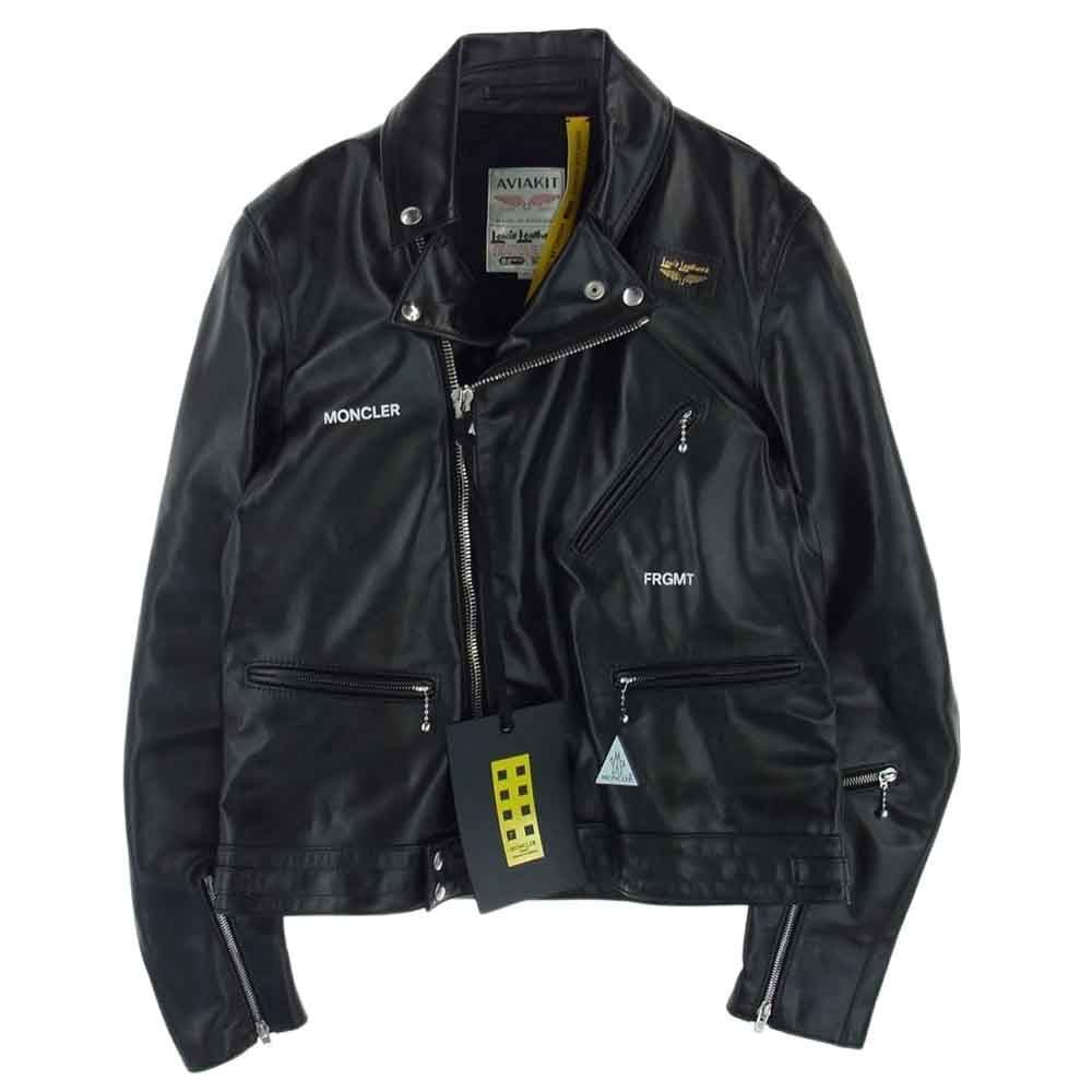 MONCLER モンクレール 21AW G209U1A000225099H  × FRAGMENT × Lewis Leathers DWAYNE CYCLONE フラグメント ルイスレザー ドゥエイン サイクロン ホースハイド ロゴプリント ダブルライダース ジャケット  ブラック系 40 2【新古品】【未使用】【中古】