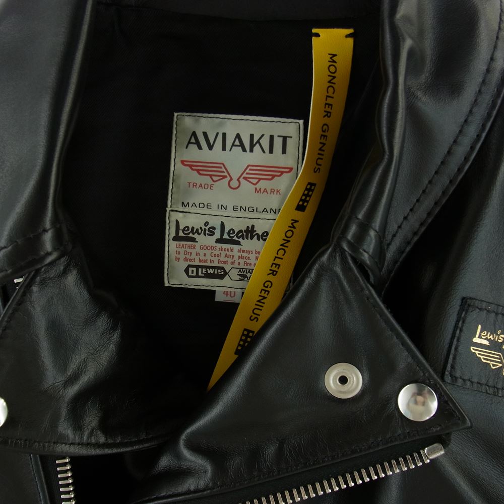 MONCLER モンクレール 21AW G209U1A000225099H  × FRAGMENT × Lewis Leathers DWAYNE CYCLONE フラグメント ルイスレザー ドゥエイン サイクロン ホースハイド ロゴプリント ダブルライダース ジャケット  ブラック系 40 2【新古品】【未使用】【中古】