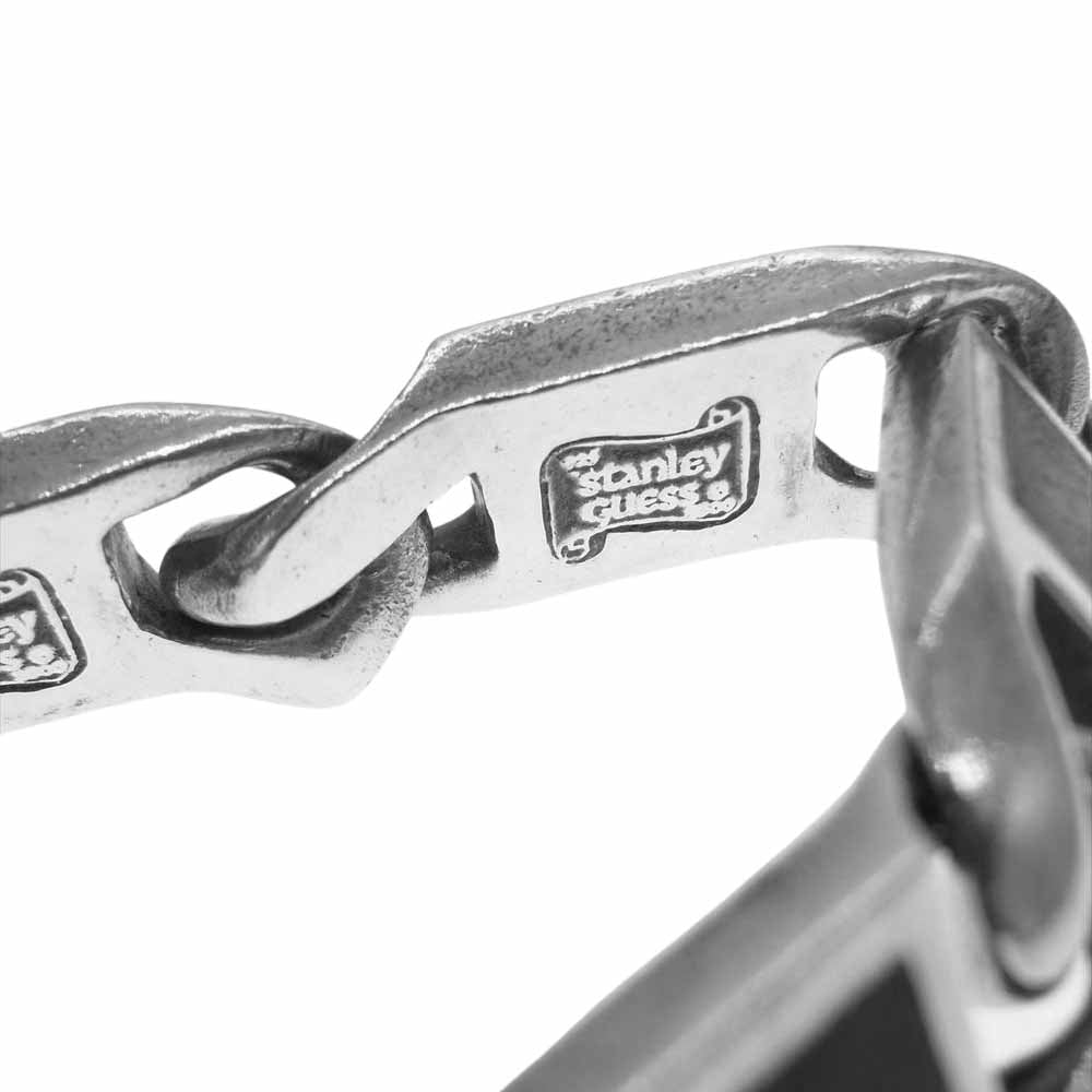 STANLEY GUESS スタンリーゲス スクエア ウッドインレイドリンク ボックスクリップ ID ブレスレット シルバー系【中古】
