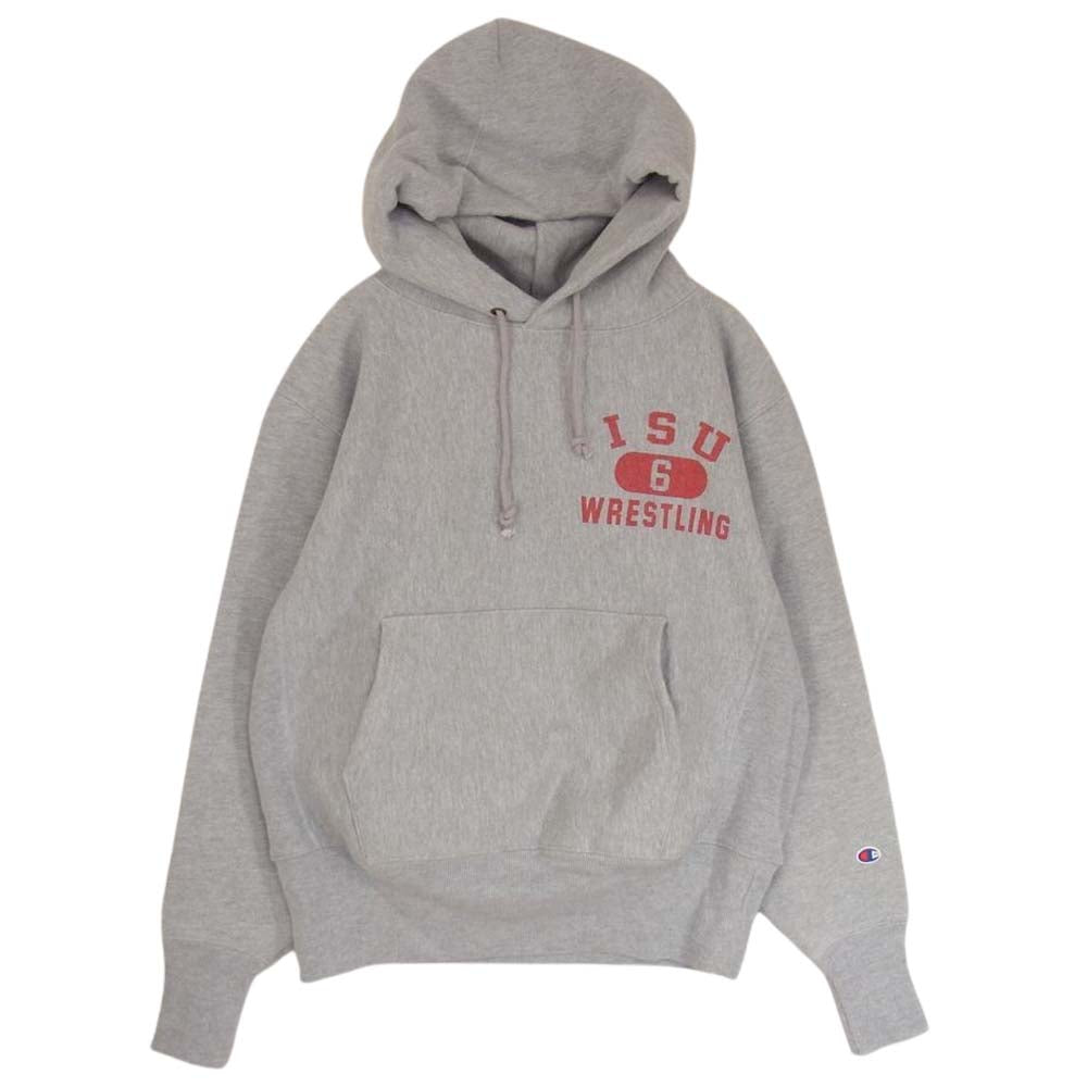 Champion チャンピオン REVERSE WEAVE 染み込みプリント スウェット パーカー グレー系 M【中古】