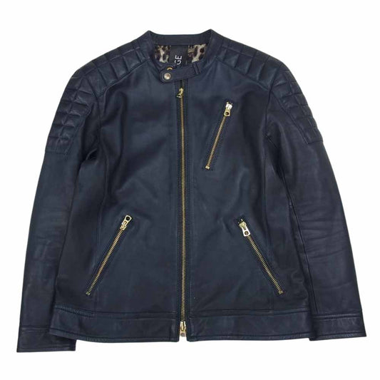 ジーステージ ヨーク レザー シングル ライダース ジャケット 羊皮 ネイビー系 48【中古】