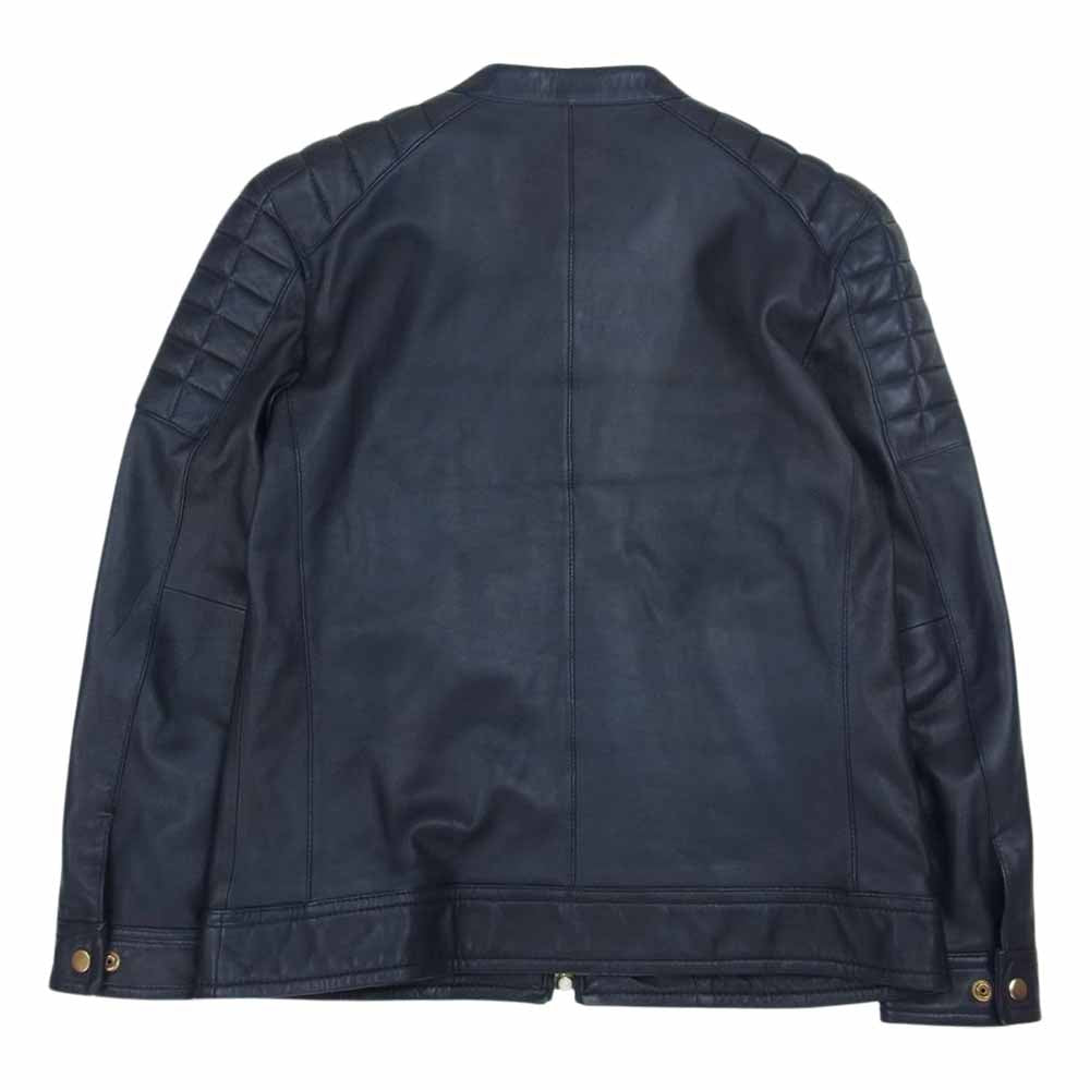 ジーステージ ヨーク レザー シングル ライダース ジャケット 羊皮 ネイビー系 48【中古】