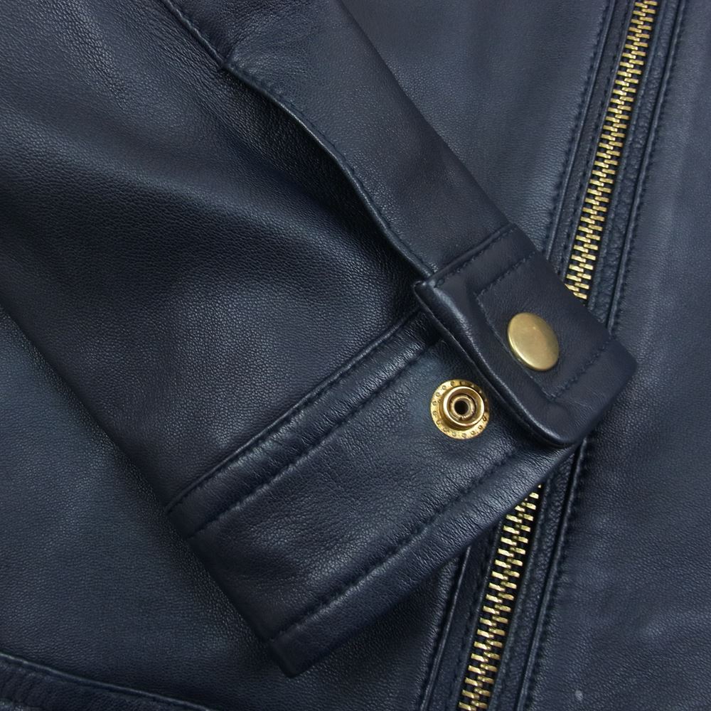 ジーステージ ヨーク レザー シングル ライダース ジャケット 羊皮 ネイビー系 48【中古】