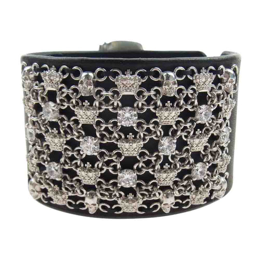 Justin Davis ジャスティンデイビス BBB008 KIYOHARU 清春 クラウン スカル ストーン レザー ブレスレット ブラック系【中古】