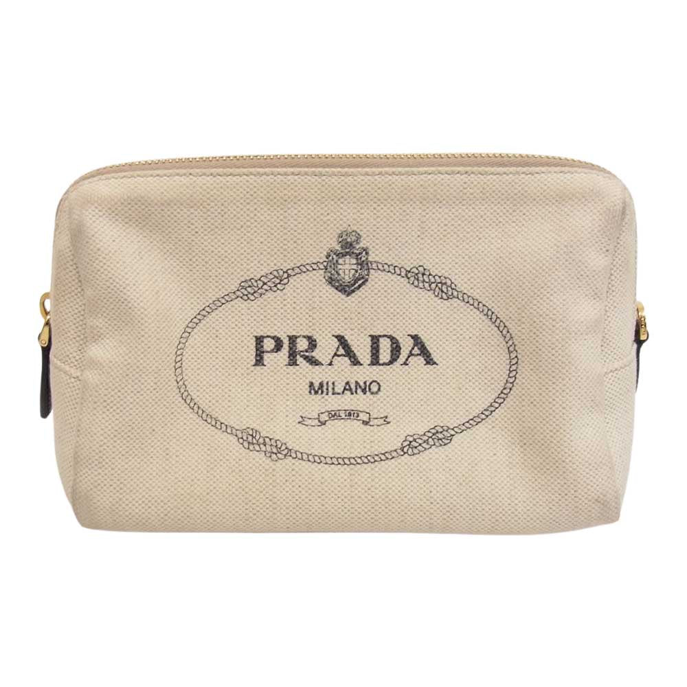 PRADA プラダ 1NE693 カナパ キャンバス ポーチ オフホワイト系【中古 