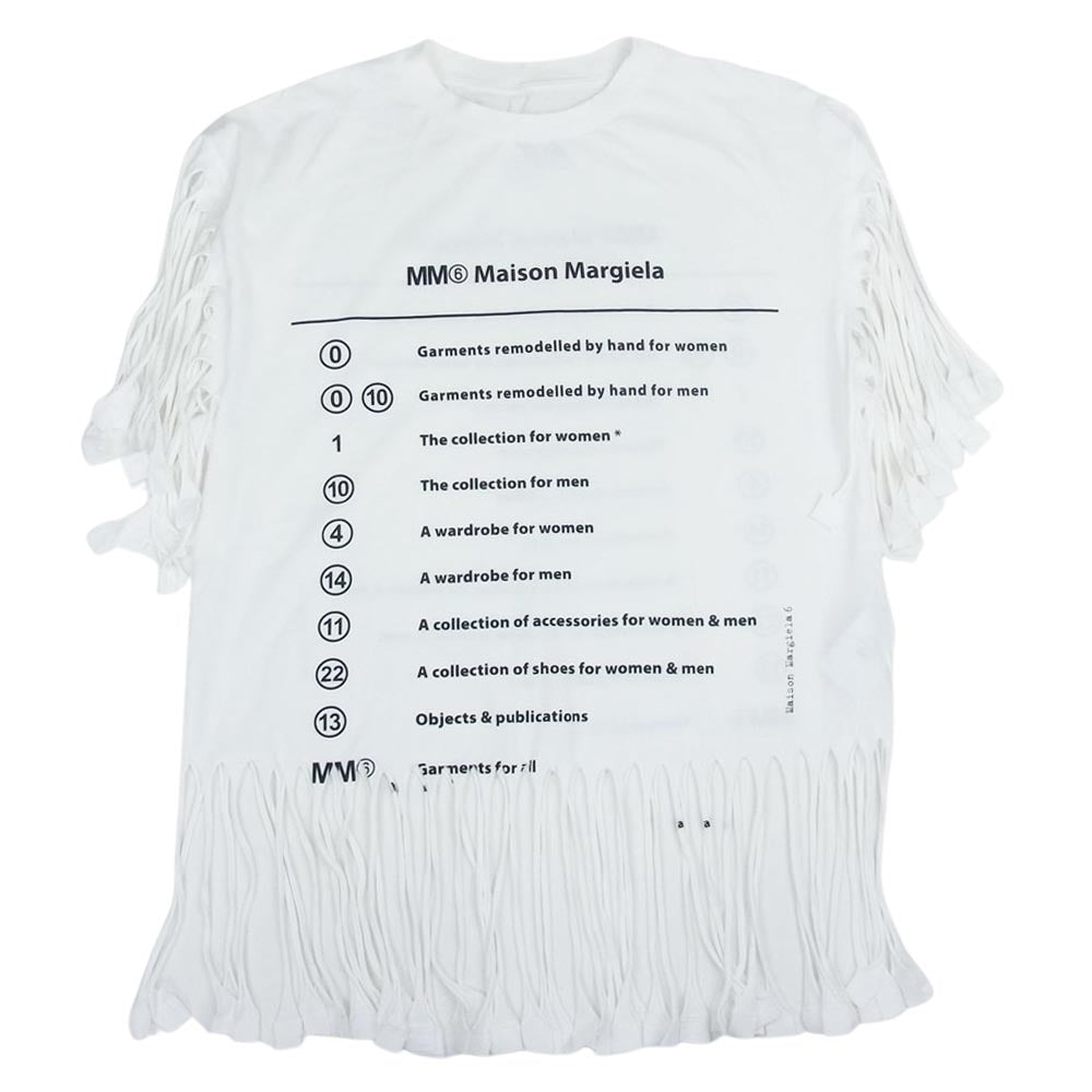 MAISON MARGIELA メゾンマルジェラ 21SS S62GD0082 S23588 MM6 FRINGED T-SHIRT フリンジ 半袖 カットソー Tシャツ ブラック ホワイト系 S【美品】【中古】