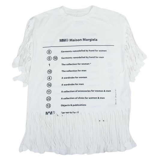 MAISON MARGIELA メゾンマルジェラ 21SS S62GD0082 S23588 MM6 FRINGED T-SHIRT フリンジ 半袖 カットソー Tシャツ ブラック ホワイト系 S【美品】【中古】
