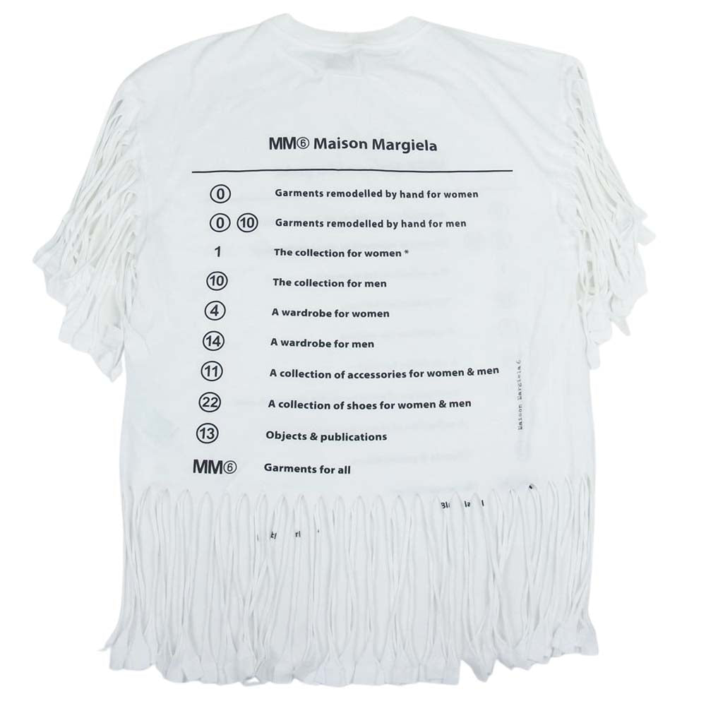 MAISON MARGIELA メゾンマルジェラ 21SS S62GD0082 S23588 MM6 FRINGED T-SHIRT フリンジ 半袖 カットソー Tシャツ ブラック ホワイト系 S【美品】【中古】