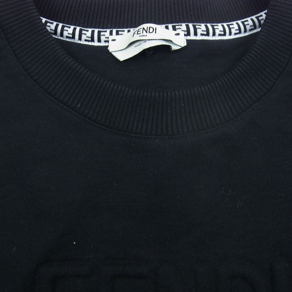 FENDI フェンディ エンボスロゴ ショート丈 クルーネック スウェット ブラック  ブラック系 S【中古】