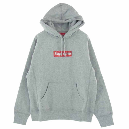 Supreme シュプリーム Swarovski Box Logo Hooded Sweatshirt スワロフスキー ボックスロゴ パーカー フーディー スウェット グレー系 S【美品】【中古】