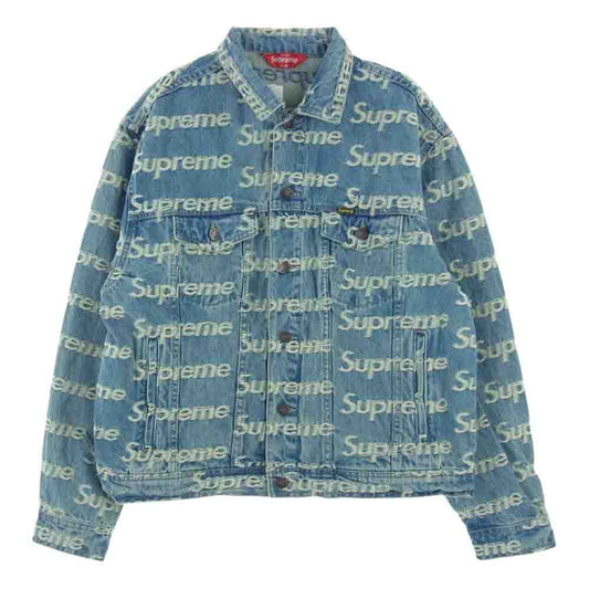 Supreme シュプリーム 21SS Frayed Logos Denim Trucker Jacket フレイド ロゴ デニム トラッカー ジャケット インディゴブルー系 M【美品】【中古】