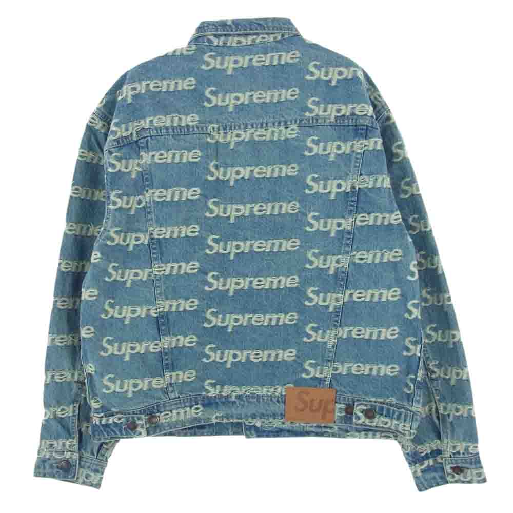 Supreme シュプリーム 21SS Frayed Logos Denim Trucker Jacket フレイド ロゴ デニム トラッカー ジャケット インディゴブルー系 M【美品】【中古】
