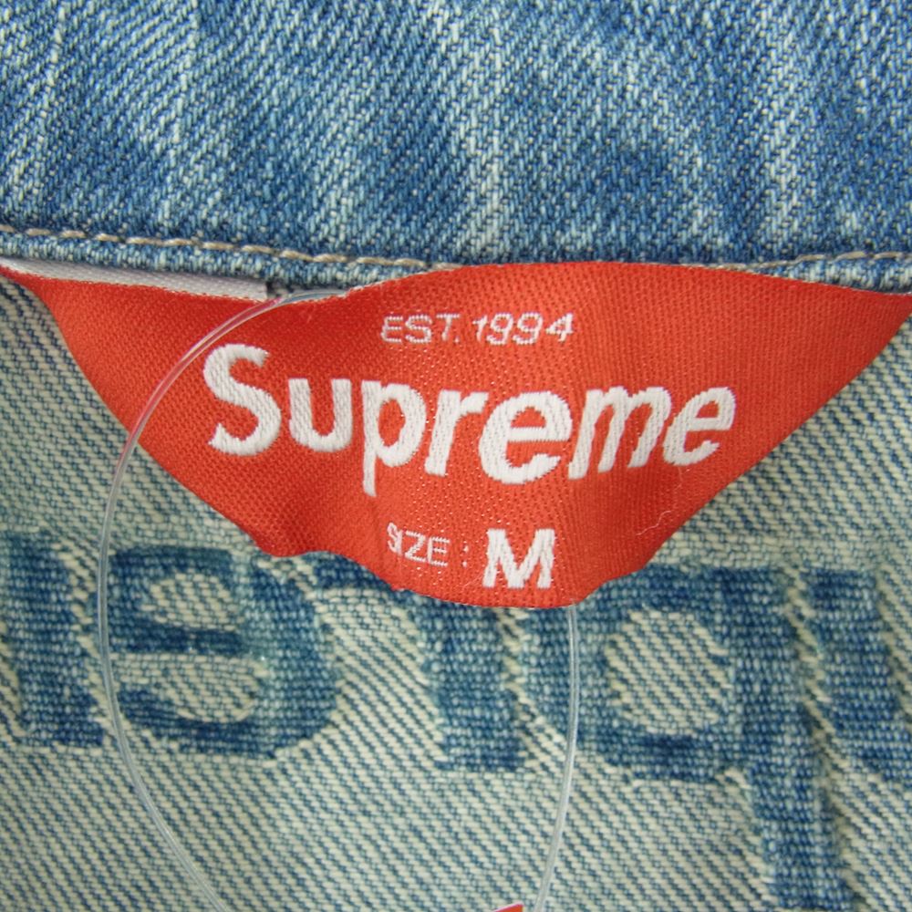 Supreme シュプリーム 21SS Frayed Logos Denim Trucker Jacket フレイド ロゴ デニム トラッカー ジャケット インディゴブルー系 M【美品】【中古】