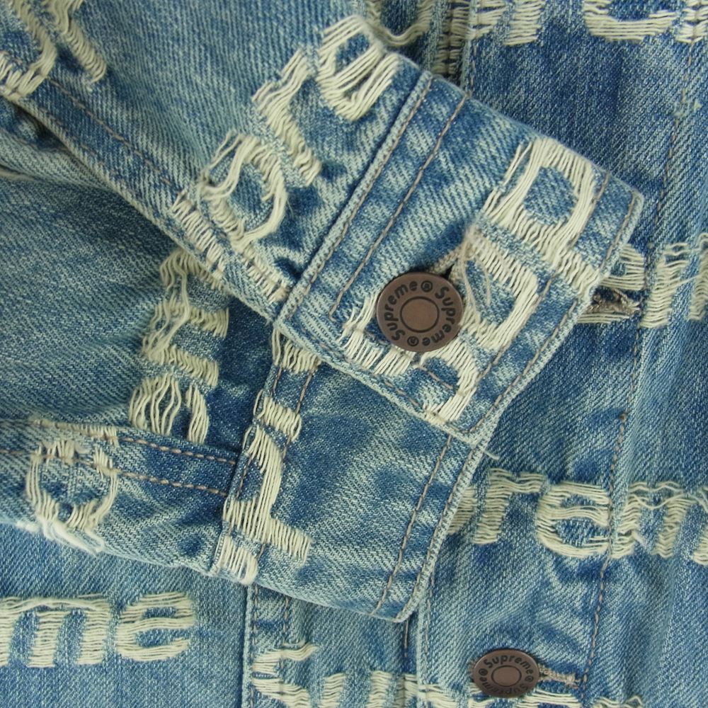 Supreme シュプリーム 21SS Frayed Logos Denim Trucker Jacket フレイド ロゴ デニム トラッカー ジャケット インディゴブルー系 M【美品】【中古】