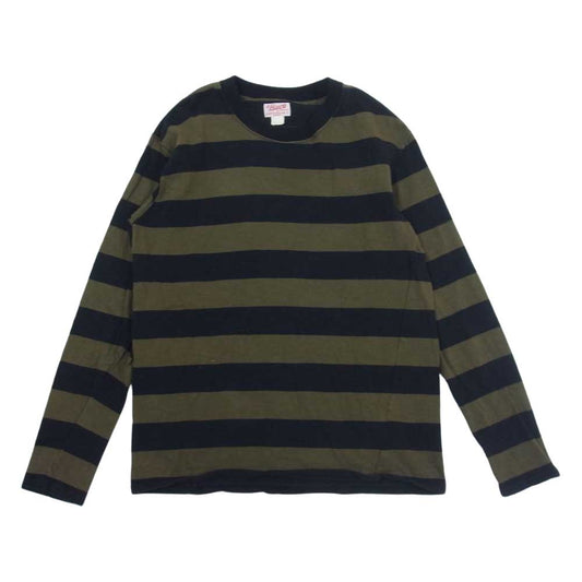 The REAL McCOY'S ザリアルマッコイズ BUCO ブコ STRIPE TEE L/S ストライプ ロング Tシャツ ロンT ボーダー カットソー カーキ系 ブラック系 M【中古】