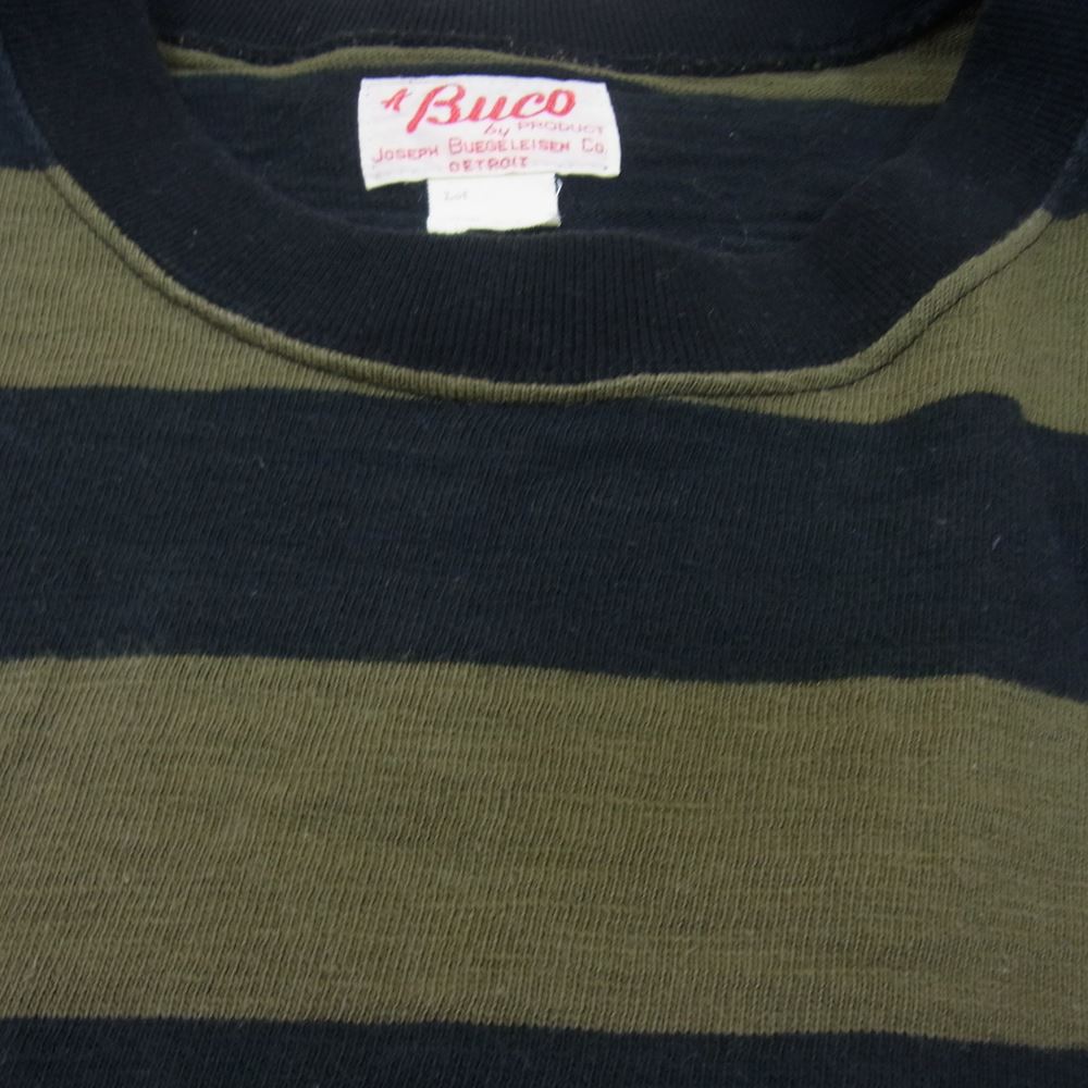 The REAL McCOY'S ザリアルマッコイズ BUCO ブコ STRIPE TEE L/S ストライプ ロング Tシャツ ロンT ボーダー カットソー カーキ系 ブラック系 M【中古】
