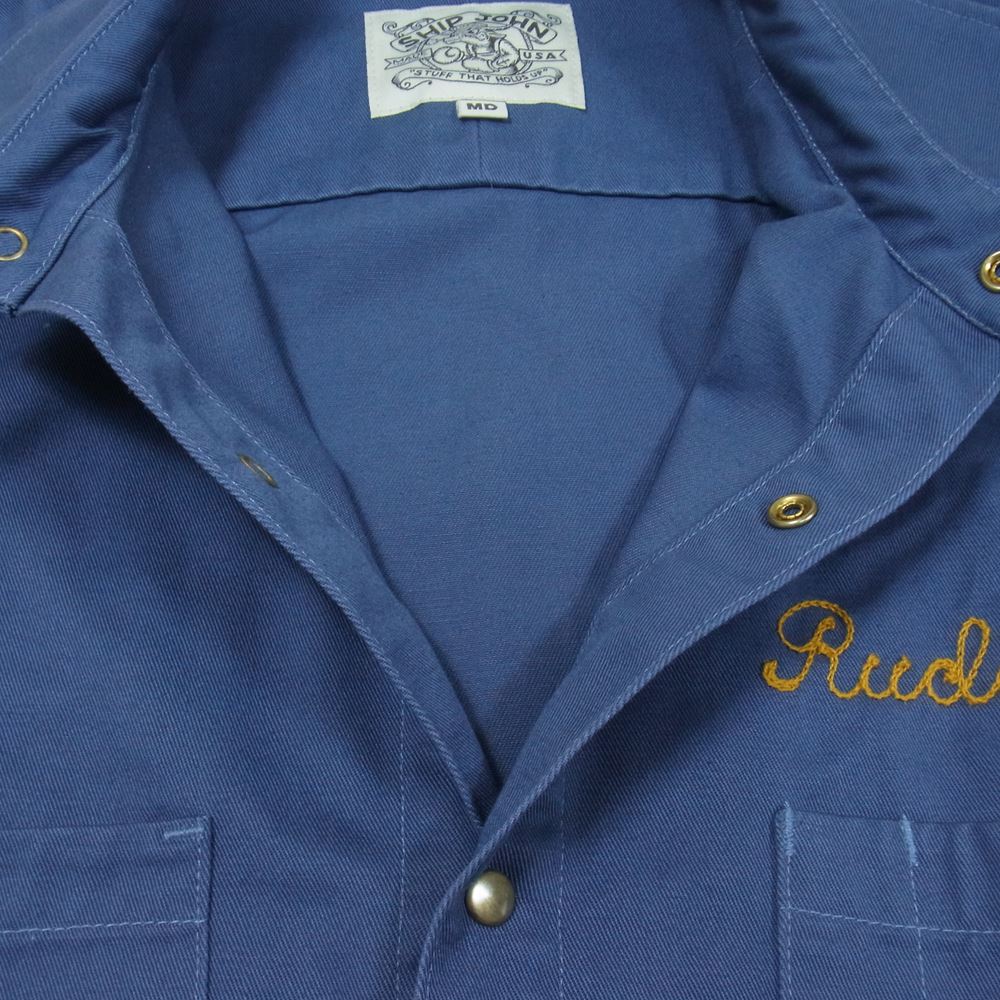 シップジョン Jerry Shirt ジェリー シャツ ツイル ソリッドブラス スナップボタン ワーク シャツ ネイビー系 M【中古】
