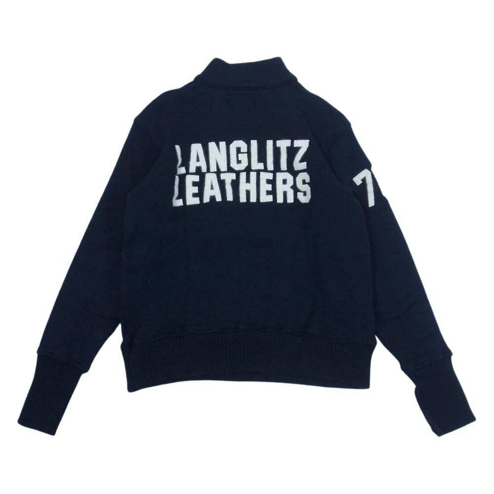 LANGLITZ LEATHERS ラングリッツレザーズ × DEHEN 70TH ANNIVERSARY MC SWEATER ディーエン 70周年記念 モーター サイクル セーター ハーフジップ ニット ネイビー系 L【中古】