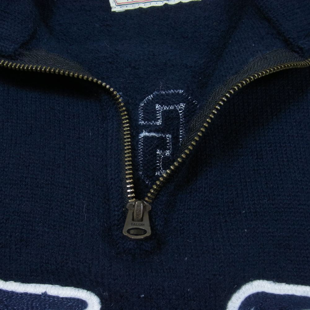 LANGLITZ LEATHERS ラングリッツレザーズ × DEHEN 70TH ANNIVERSARY MC SWEATER ディーエン 70周年記念 モーター サイクル セーター ハーフジップ ニット ネイビー系 L【中古】