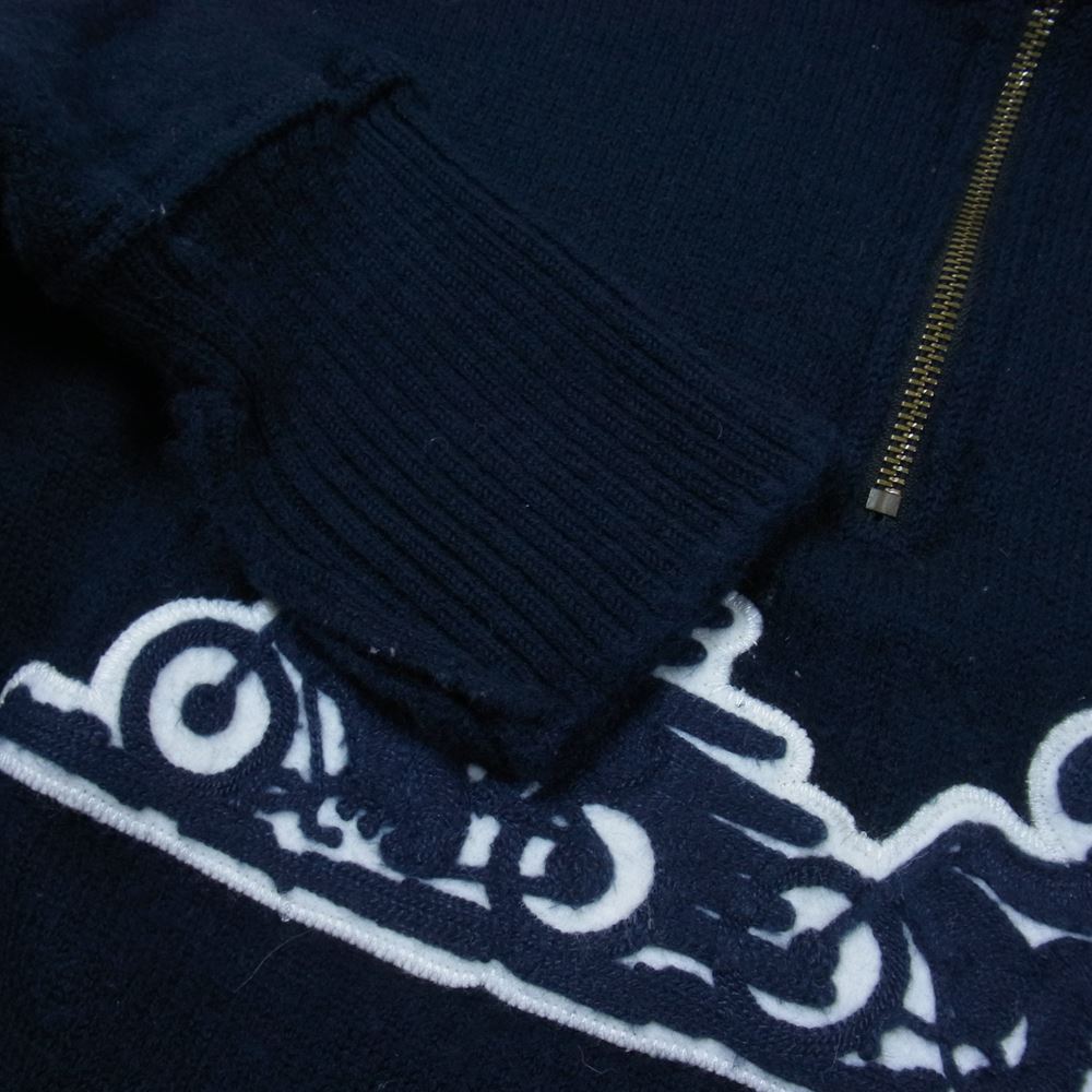 LANGLITZ LEATHERS ラングリッツレザーズ × DEHEN 70TH ANNIVERSARY MC SWEATER ディーエン 70周年記念 モーター サイクル セーター ハーフジップ ニット ネイビー系 L【中古】