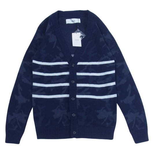 AKM エイケイエム ASK-711 CAMO CARDIGAN カモ ボーダー 迷彩 ニット カーディガン ネイビー系 L【極上美品】【中古】