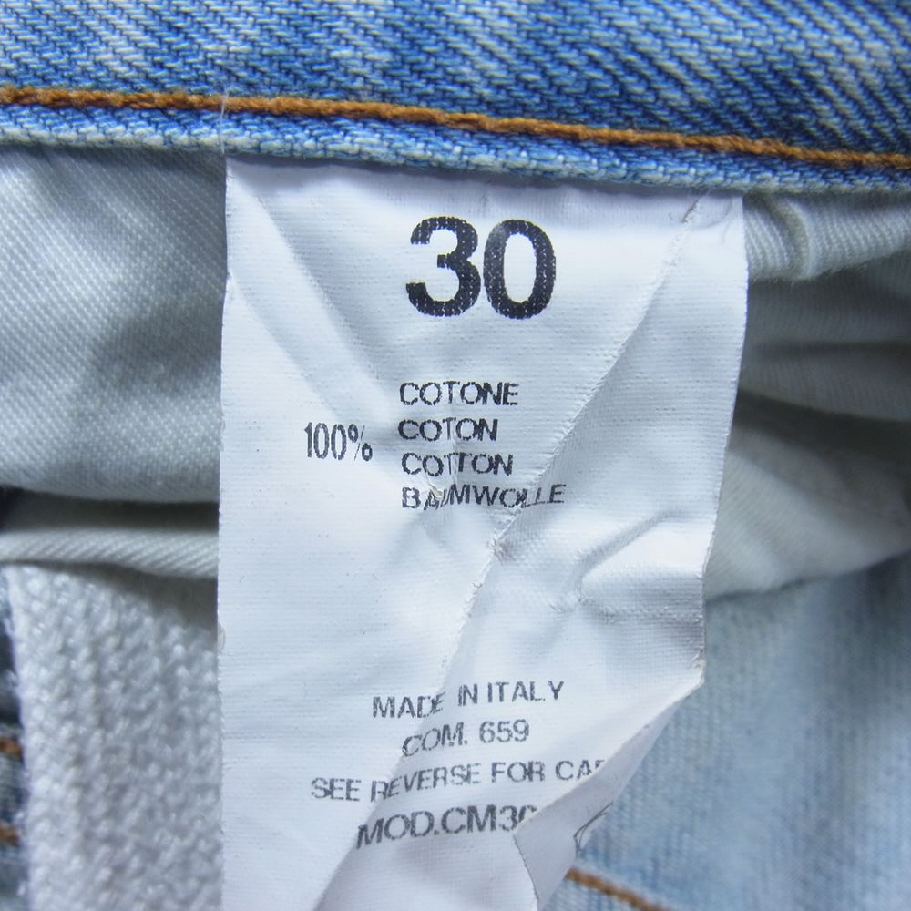 OFF-WHITE オフホワイト イーストランドタグ ダイアゴナル パッチワーク ロゴプリント ペイント ダメージ加工 デニムパンツ インディゴブルー系 30【中古】