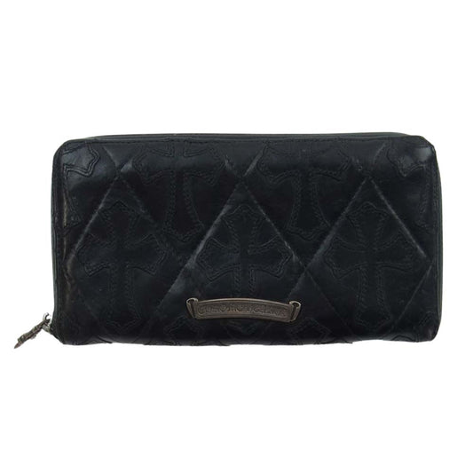 CHROME HEARTS クロムハーツ（原本無） REC F ZIP QUILTED セメタリークロスパッチ キルティング ラウンドジップ ロングウォレット ブラック系【中古】