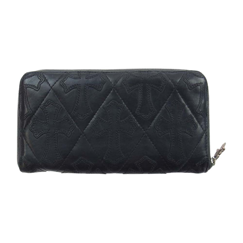 CHROME HEARTS クロムハーツ（原本無） REC F ZIP QUILTED セメタリークロスパッチ キルティング ラウンドジップ ロングウォレット ブラック系【中古】