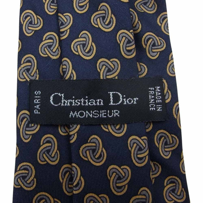 Christian Dior クリスチャンディオール MONSIEUR シルク100％ 総柄 ネクタイ ネイビー系【中古】