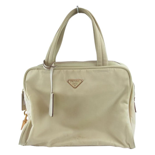 PRADA プラダ BN0187 TESSUTO SPORT テスート スポーツ トライアングル ロゴプレート ナイロン ハンドバッグ ベージュ系【中古】