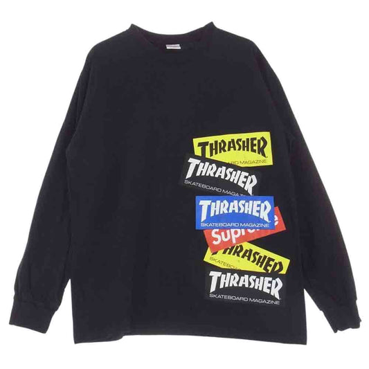 Supreme シュプリーム 21AW THRASHER Multi Logo L/S Tee スラッシャー マルチロゴ 長袖 Tシャツ ブラック系 L【中古】