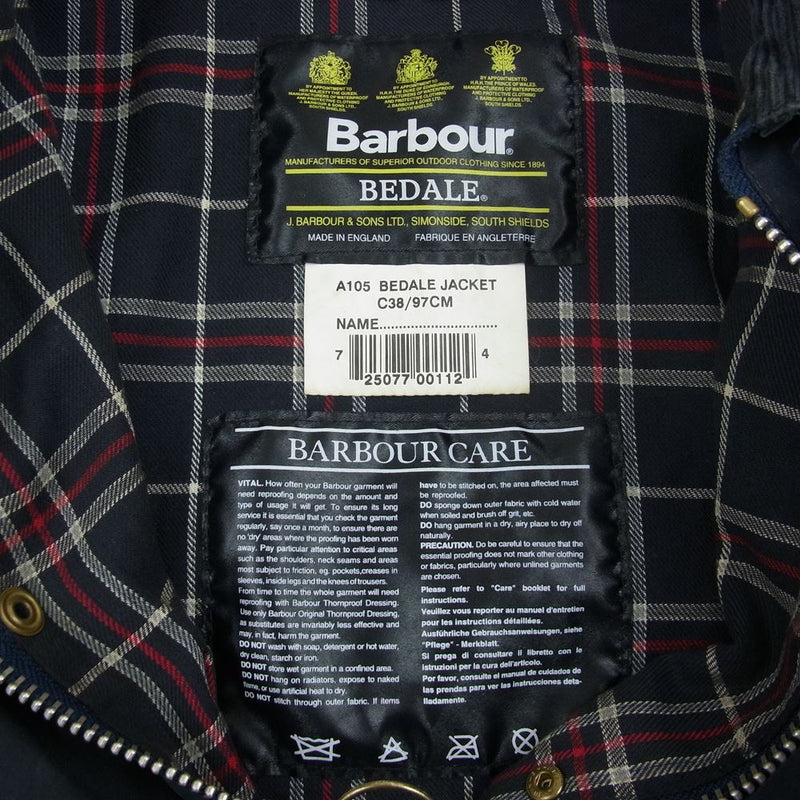 Barbour バブアー A105 英国製 BEDALE ビデイル オイルド ジャケット