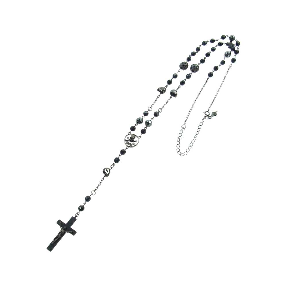 ROEN ロエン スカル クロス ストーン ロザリオ ネックレス ブラック系【中古】