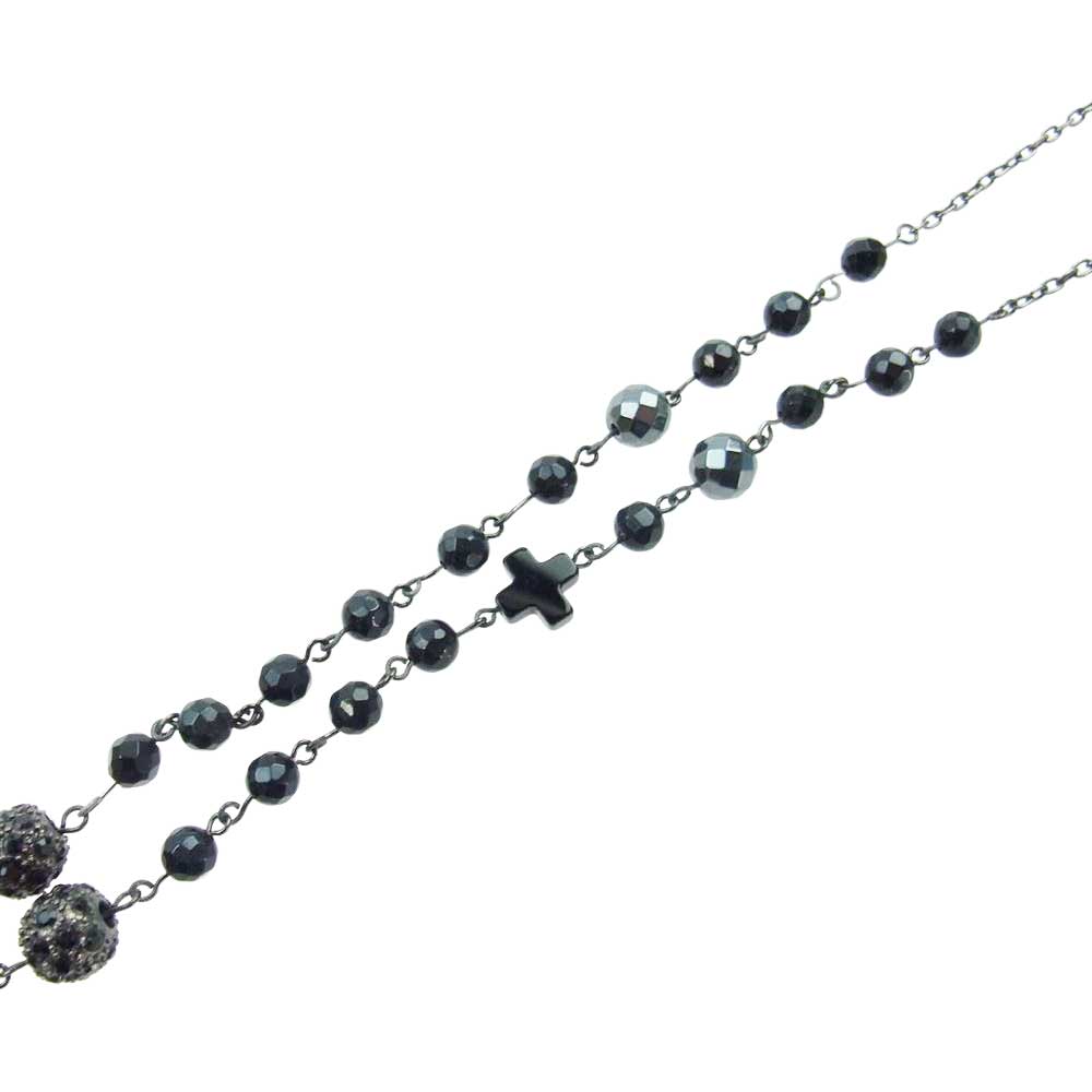 ROEN ロエン スカル クロス ストーン ロザリオ ネックレス ブラック系【中古】