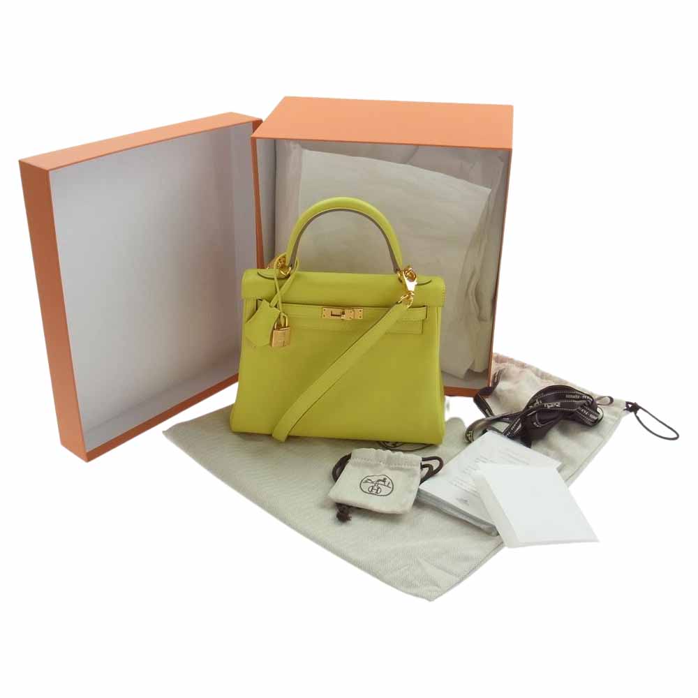 HERMES エルメス ケリー 28 内縫い ライム エバーカラー Ｙ刻 ハンド ショルダーバッグ イエロー系【新古品】【未使用】【中古】