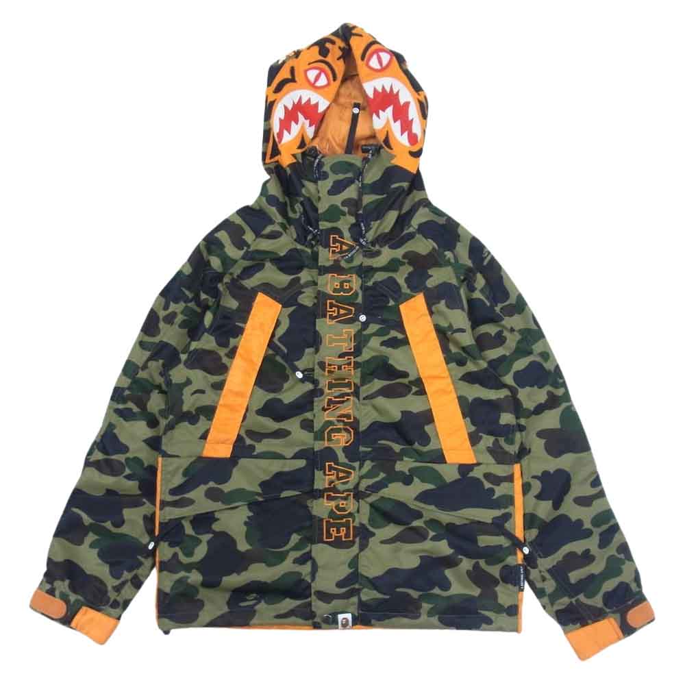 A BATHING APE アベイシングエイプ PORTER STAND 1st CAMO TIGER SNOW BOARD JACKET ポーター ファースト カモ タイガー スノーボード ジャケット グリーン系 S【中古】
