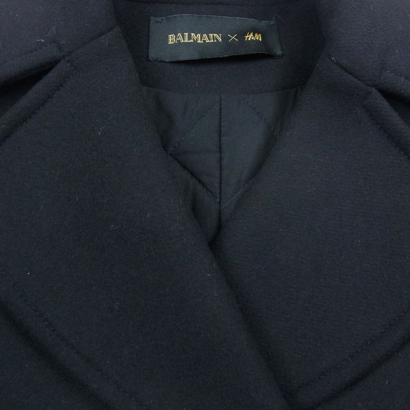 BALMAIN バルマン × H&M エイチアンドエムメルトン 金ボタン Pコート ブラック系 36【中古】
