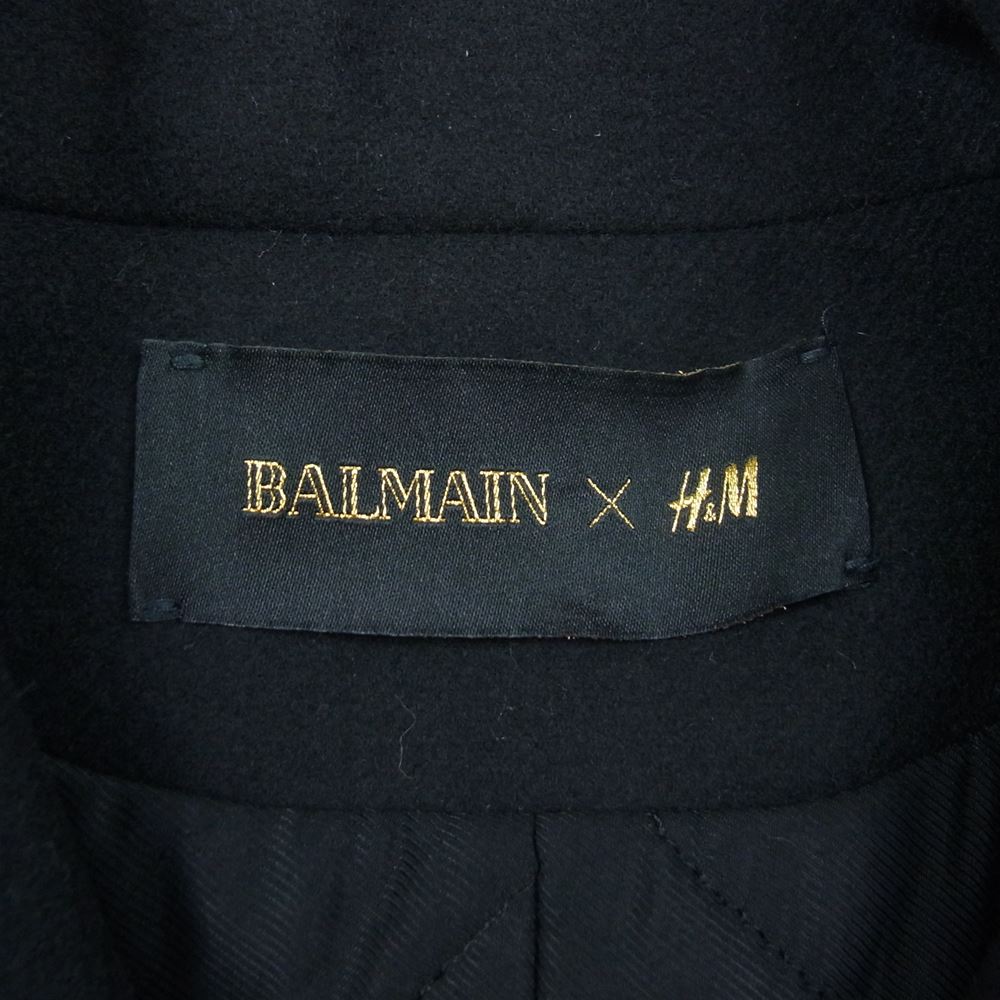 BALMAIN バルマン × H&M エイチアンドエムメルトン 金ボタン Pコート ブラック系 36【中古】