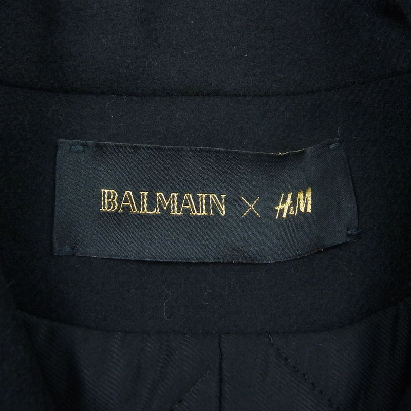 BALMAIN バルマン × H&M エイチアンドエムメルトン 金ボタン Pコート ブラック系 36【中古】