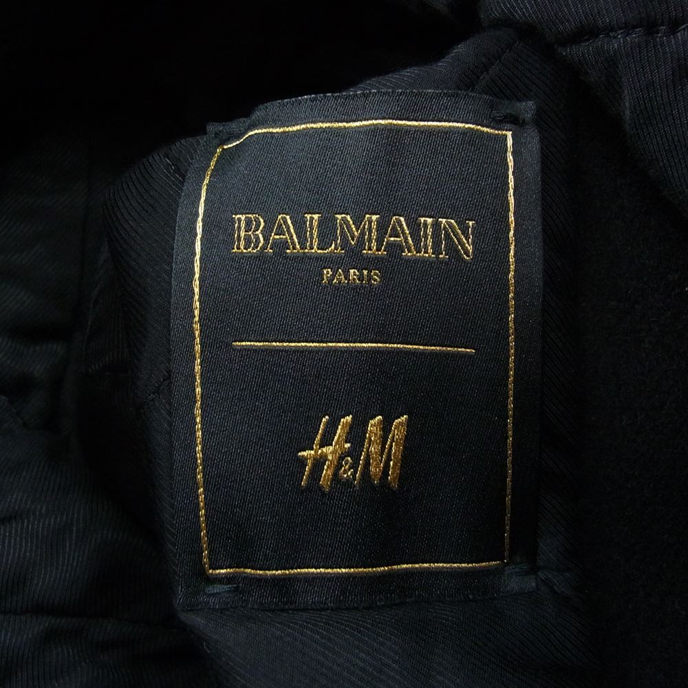 BALMAIN バルマン × H&M エイチアンドエムメルトン 金ボタン Pコート ブラック系 36【中古】