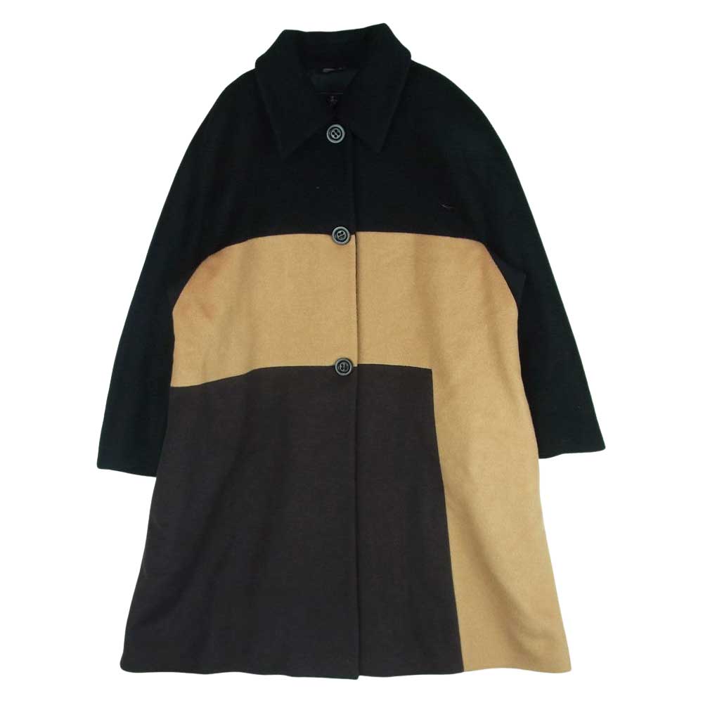 レコパン カシミヤ アンゴラ混 ウール 切替 コート ブラック系 ブラウン系 42 2【中古】