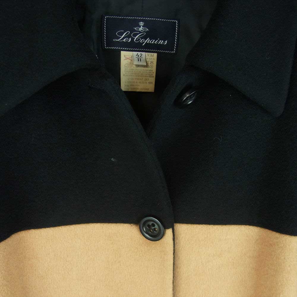 レコパン カシミヤ アンゴラ混 ウール 切替 コート ブラック系 ブラウン系 42 2【中古】