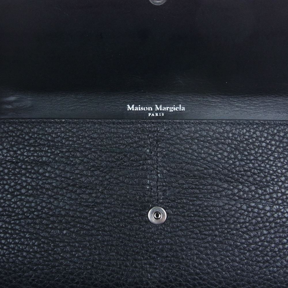 MAISON MARGIELA メゾンマルジェラ 22SS 二つ折り フラップ ホワイトステッチ レザー 長財布  ブラック系【美品】【中古】